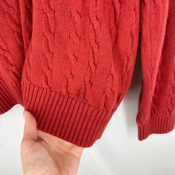 Izod Cable Knit Sweater Red Quarter Zip 100% Cotton Long Sleeve Midweight XXL - Picture 5 of 7